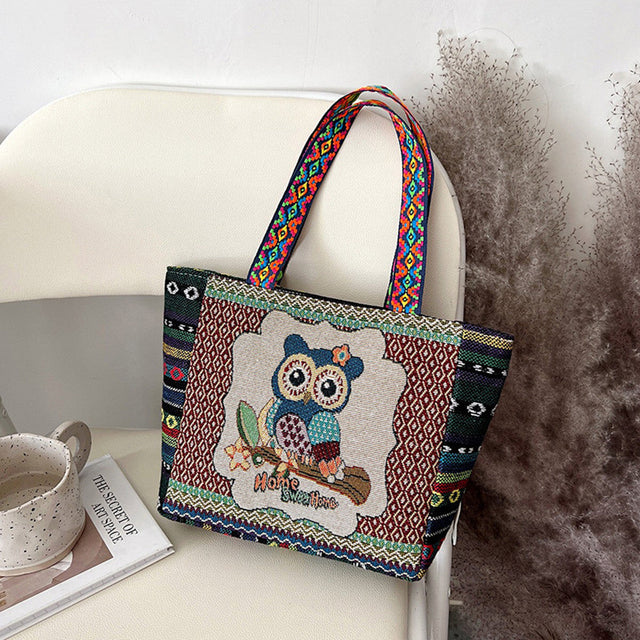 Ethnic Style Animal Three-dimensional Embroidered Canvas Handbag-1