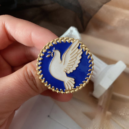 Vintage Literature Dove of Peace Enamel Oil Drop Brooch