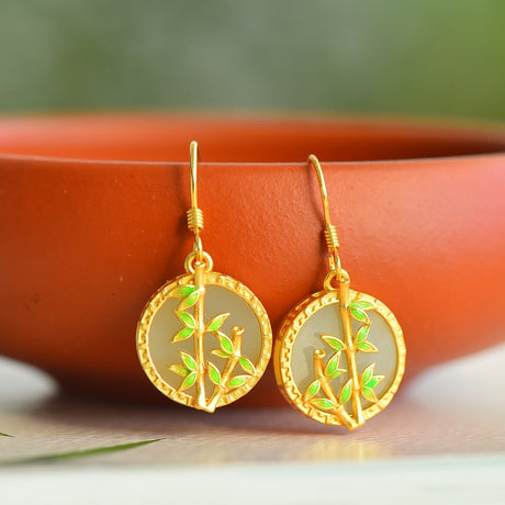 Leaf Bamboo Hetian Jade Earrings