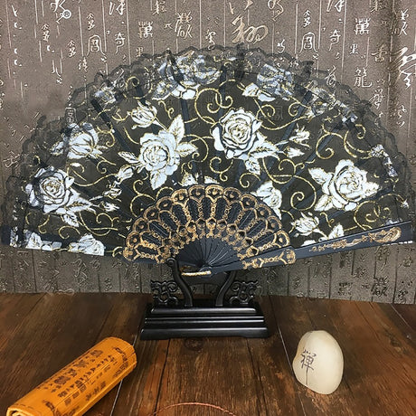 Chinese Lace Dance Fan in Classical Wing Chun Style with Bamboo Frame-1