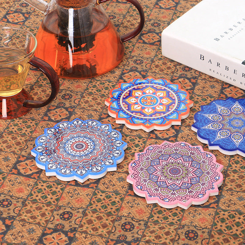 Ceramic Coaster Household Insulation Mat Mandala Pattern Octagonal Coaster