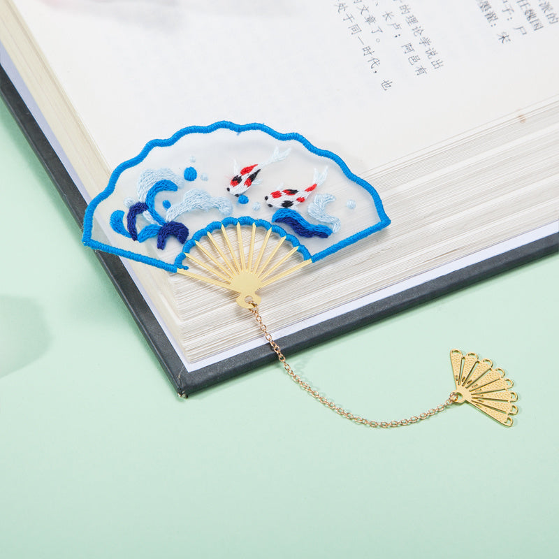 Folding Fan Bookmark DIY Handmade Embroidery Material Kit-4