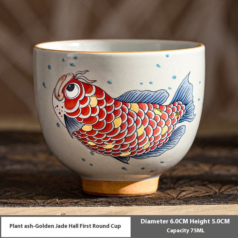 Chinese Style Koi Pattern Ceramic Home Master Teacups-5