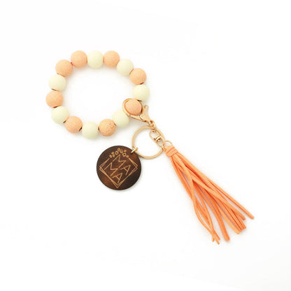 Fashion Wooden Beads Bracelet Tassel Keychain-3