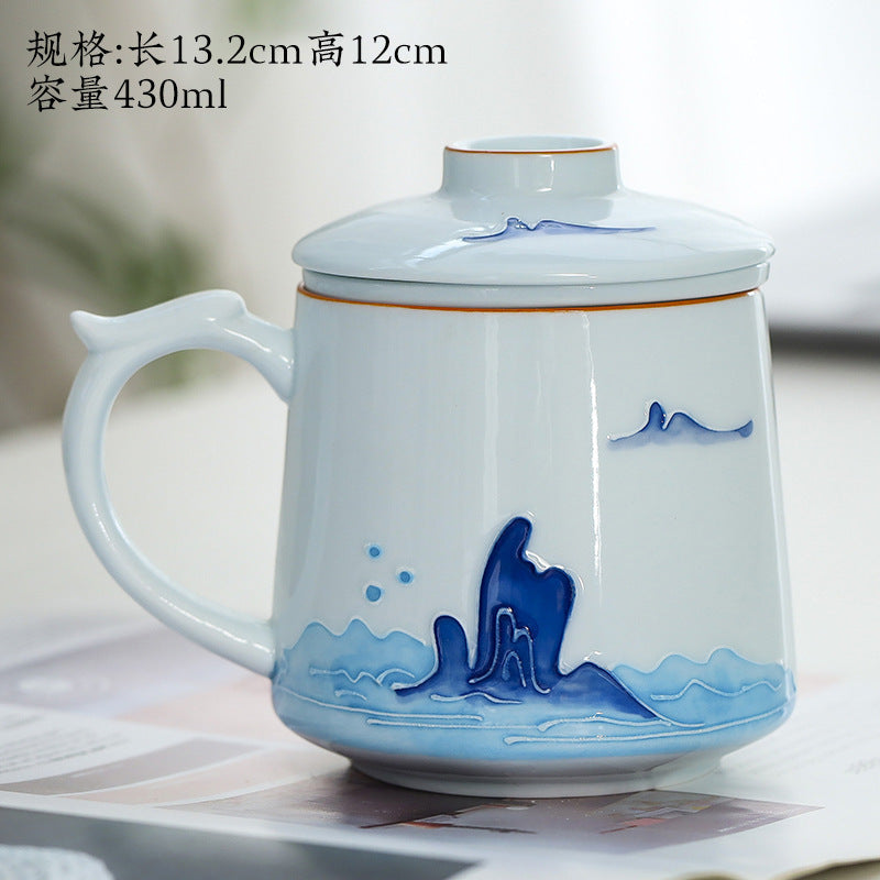 White Porcelain Celadon Household Hand-painted Filtered Tea Cup With Lid