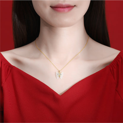 Hetian Jade Diamond Butterfly Necklace Girl