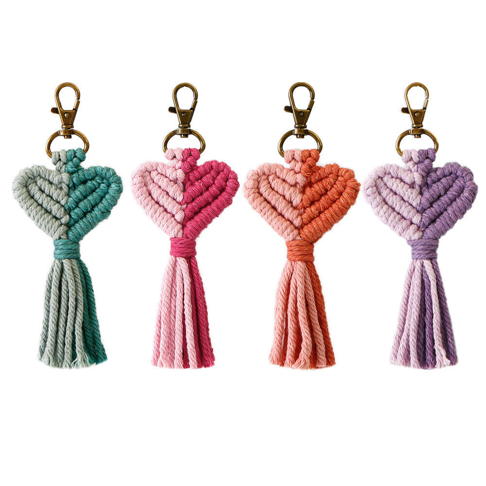 Tassel Peach Heart Hand Woven Pendant Keychain