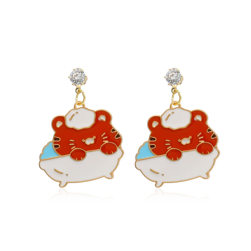 Sweet Temperament Diamond Little Tiger Earrings Chinese Zodiac