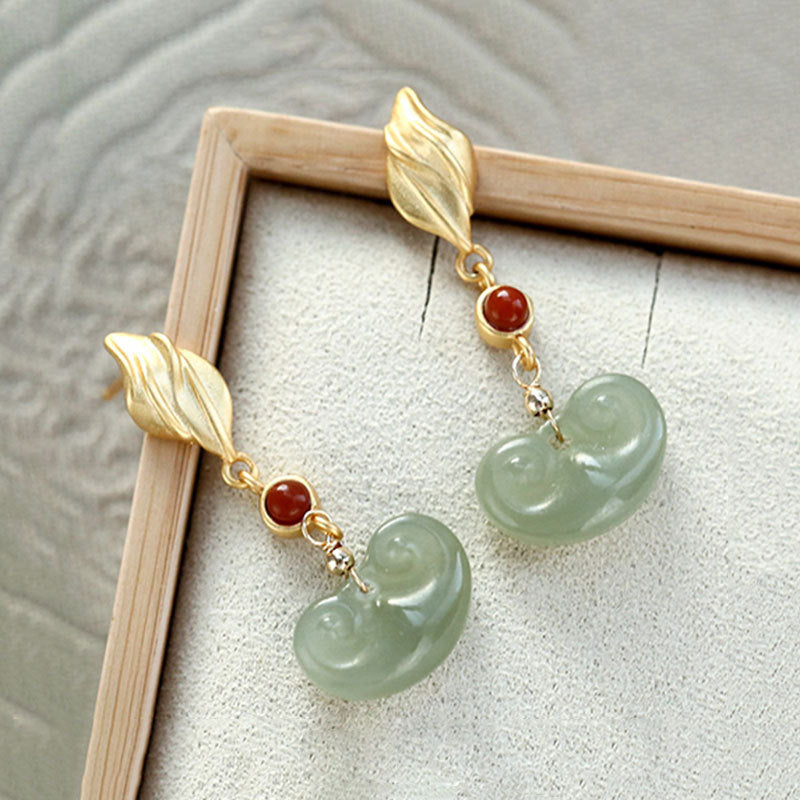 Gold-plated Inlaid Hetian Gray Jade Earrings Personality Southern Red