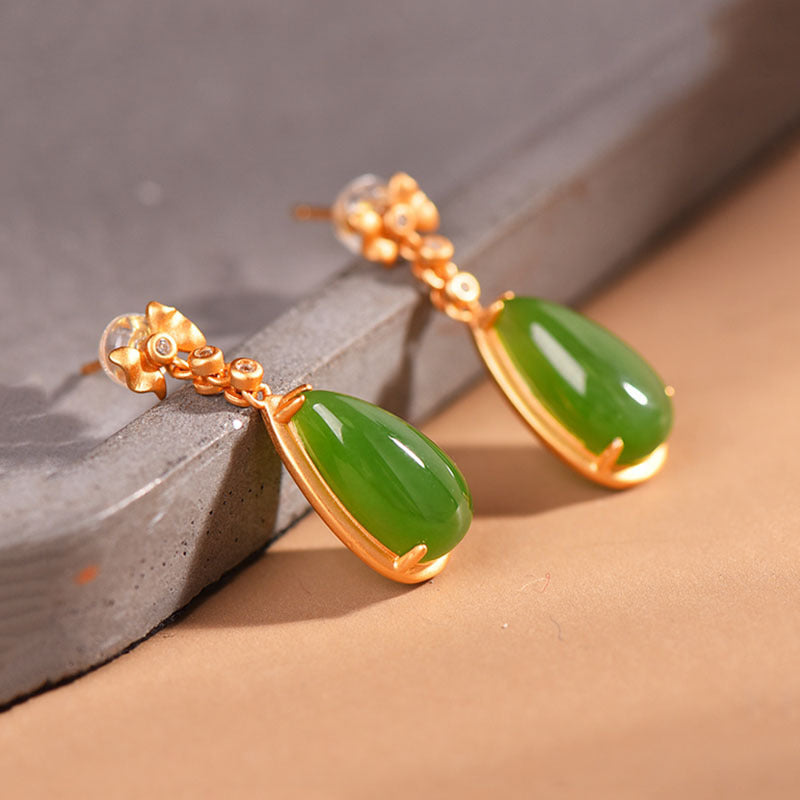 Inlaid Hetian Jade Earrings Leaves Geometric Gold-plated Fashionable Simple Exquisite Jasper All-match Earrings