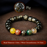 Five Gods of Wealth Lucky Beads Bracelet Zodiac Gold Obsidian Handheld Rosary-25