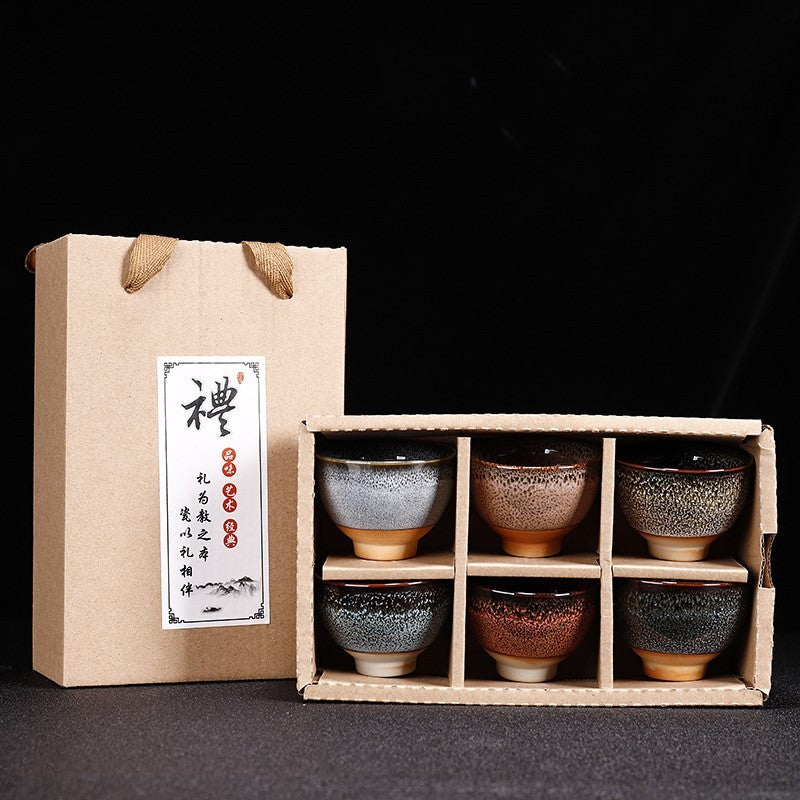 Kiln Change Ceramic Kung Fu Tea Set Cup Home Gift Box