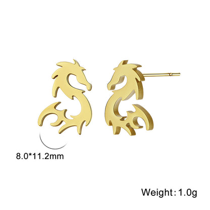 Mini Chinese Dragon Earrings Women's Titanium Steel