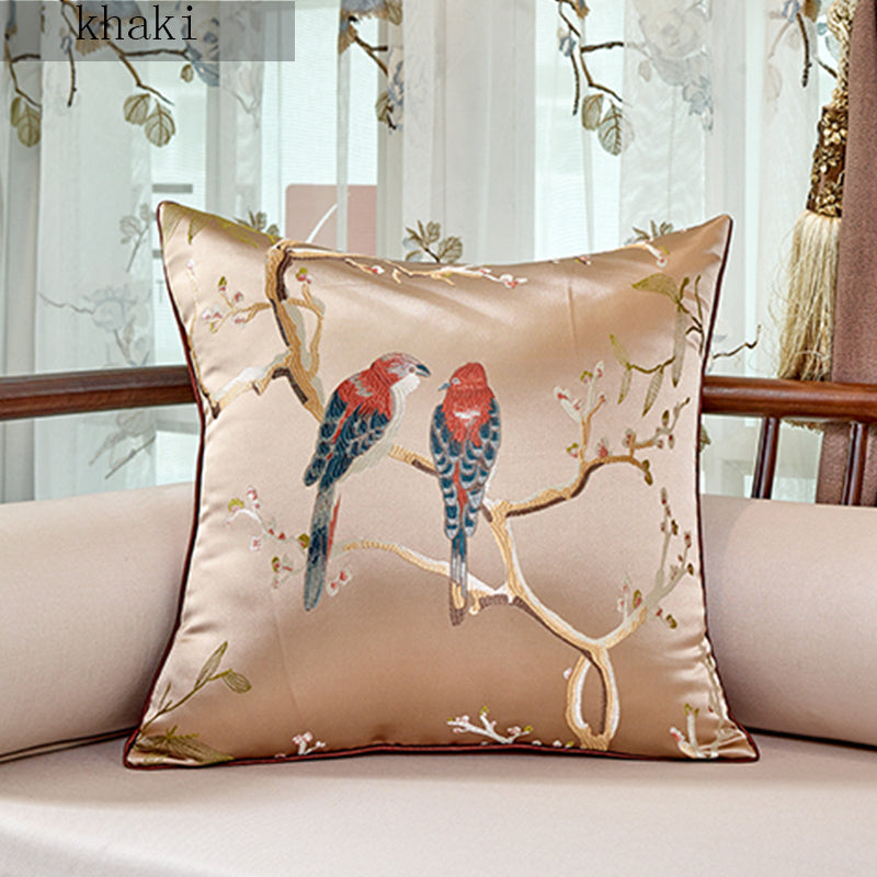 Chinese Throw Pillow Flower And Bird Jacquard Style Chair Cushion Cushion