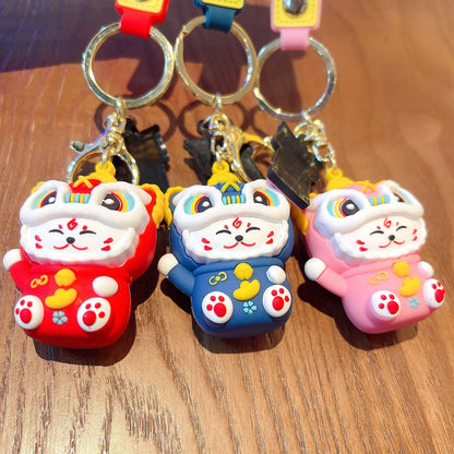 Lion Dance Fortune Cat Doll Creative Keychain Book Bag Pendant-1