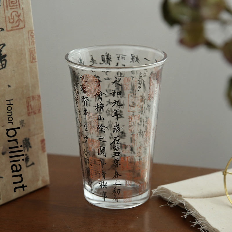 Chinese Style Fashion Famous Calligraphy Household Glass Cup-8