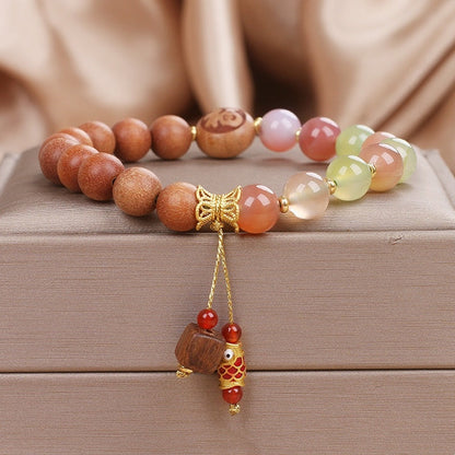 Chinese Style Artistic Retro Sweet Natural Agate Sandalwood Bracelet-4