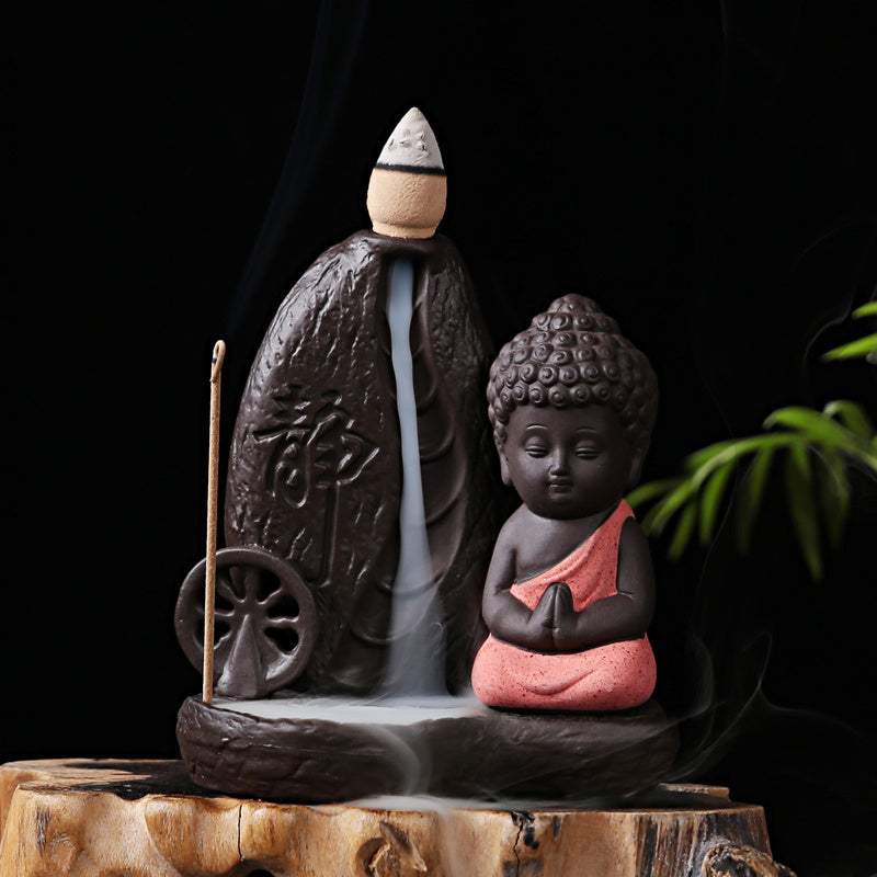 Tea Room Ornament Small Buddha Statue Backflow Incense Burner-1