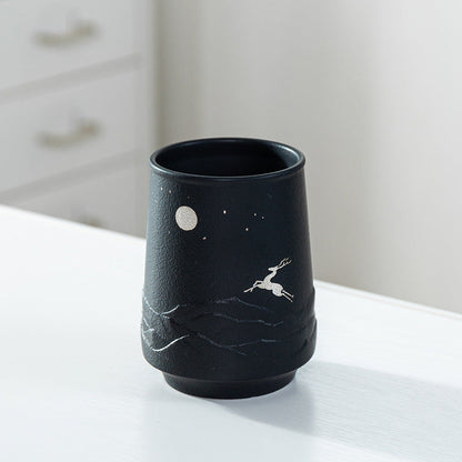 Moonshadow Deer Crane Frosted Ceramic Mug Water Cup-6