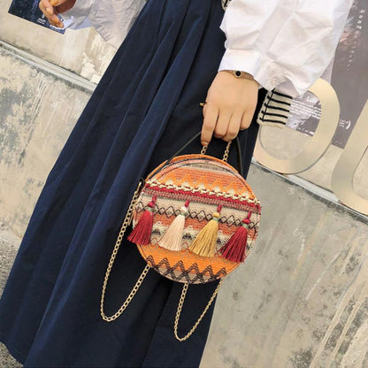 Ethnic style round bag chain girl small shoulder bag crossbody bag