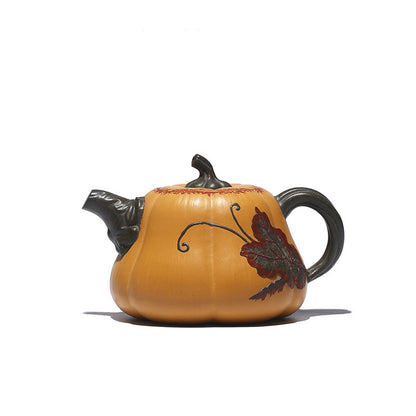 Handmade Ceramic Teapot Enameled Pottery Creative Pumpkin Shape Teapot