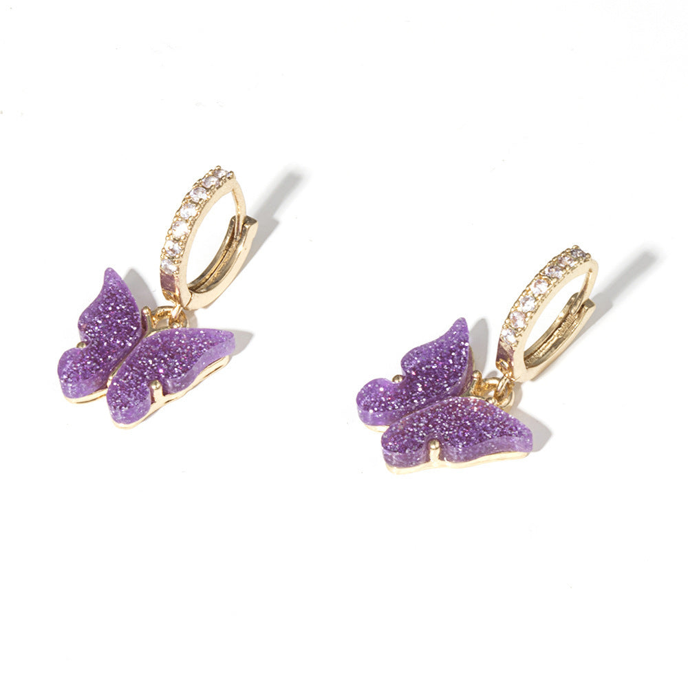 Light luxury style zircon earrings glitter butterfly earrings