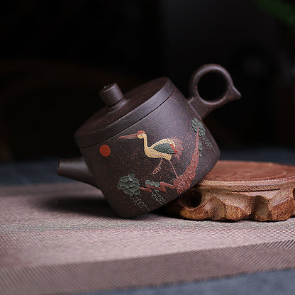 Black Gold Sand Ceramic Teapot Red Phoenix Chaoyang Crane Asked Teapot