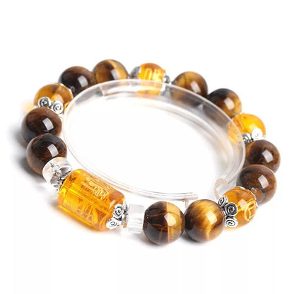 Tiger Eye Stone Three-sided God of Wealth Lucky Bead Bracelet Bead Bracelet