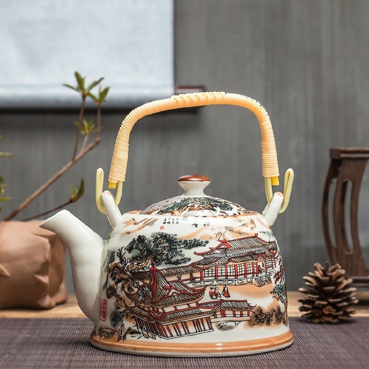 Old Ceramic Teapot Large Brewing Tea Top Handle Pot