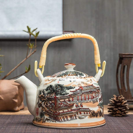 Old Ceramic Teapot Large Brewing Tea Top Handle Pot