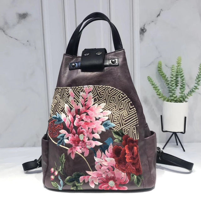 Lock Bucket Bag Flower Cluster Embroidery Patchwork Shoulder Bag-1