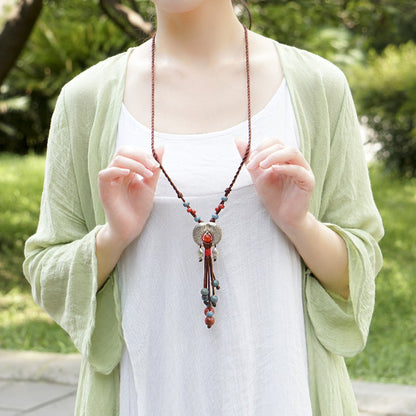 Ethnic Style Ceramic Agate Jewelry Sweater Chain Long Necklace-2