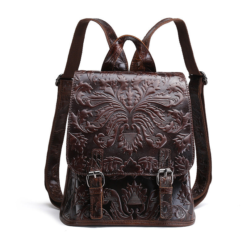 Vintage Cowhide Hand-Embossed Unisex Travel Bag Large Capacity Backpack