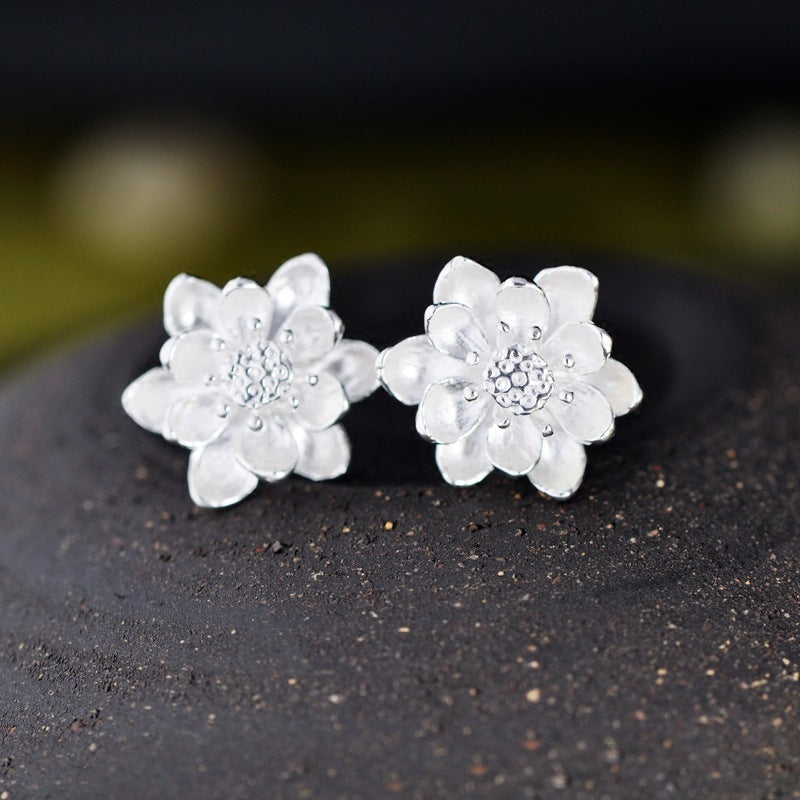 Literary Chinese Style Lotus s925 Sterling Silver Earrings