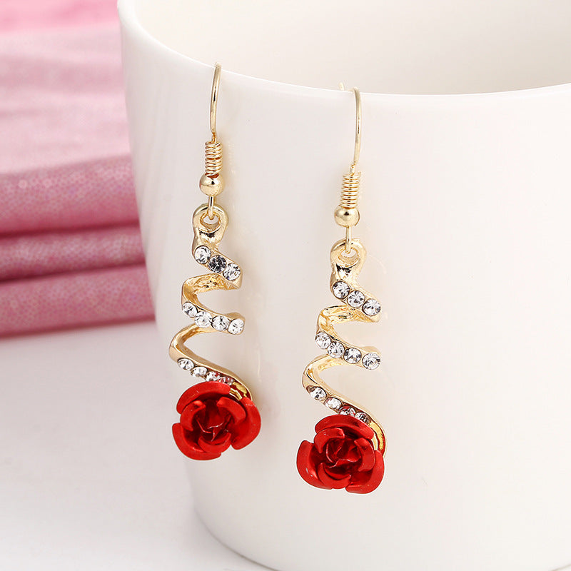 Temperament rose flower earrings wild earrings