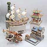 3D Building Blocks Handmade Wooden Model Tabletop Oornament Toys for Children