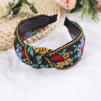 Rustic Style Floral Pattern Embroidered Hair Bands-6