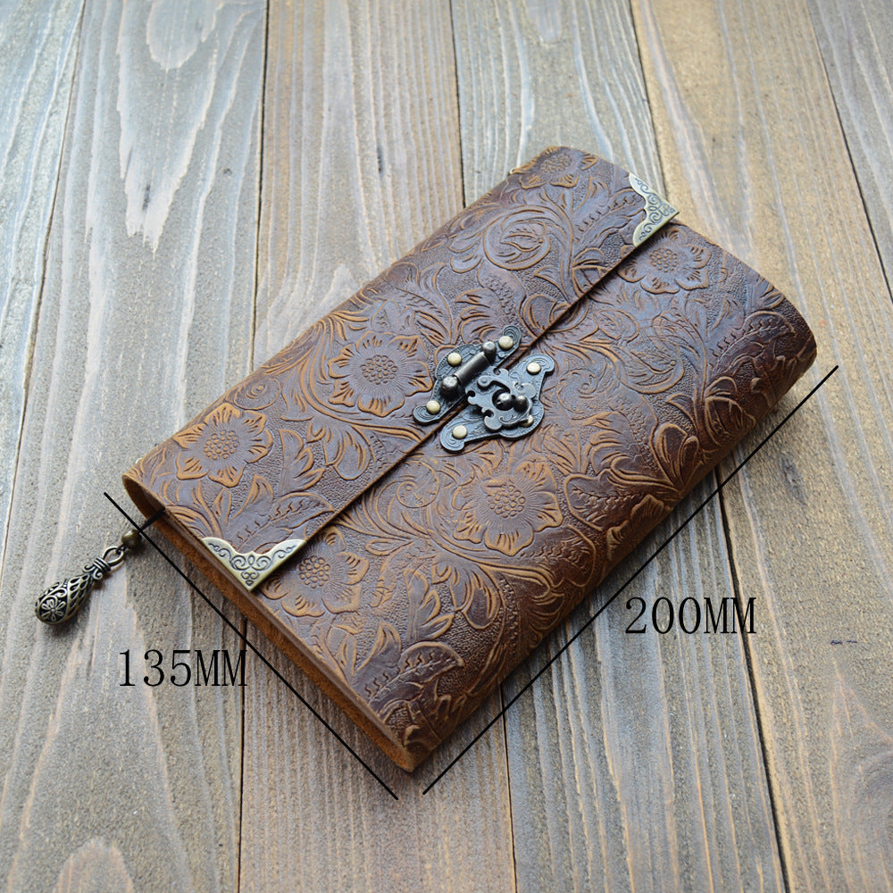 Creative Vintage Locking Head Layer Cowhide Carved Notebook-3