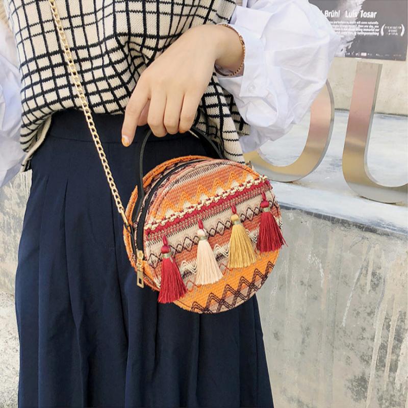 Ethnic style round bag chain girl small shoulder bag crossbody bag