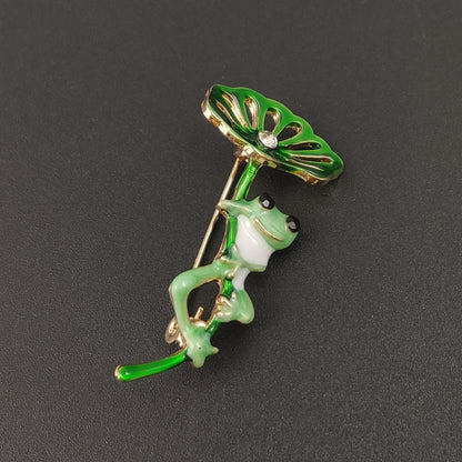 Frog Holding Lotus Leaf Unisex Brooch