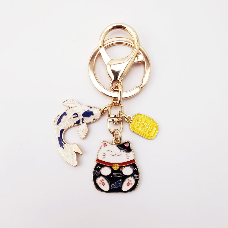 Creative Gift Alloy Lucky Cat Koi Car Pendant Keychain-5