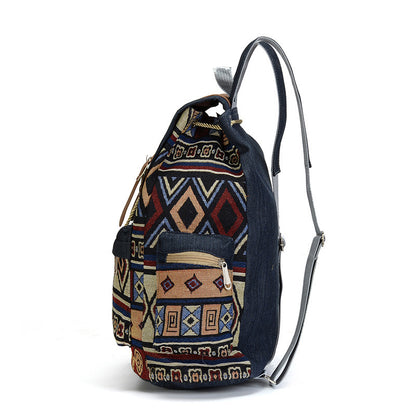 Ethnic Style Cowboy Clash Color Large Capacity Canvas Backpack