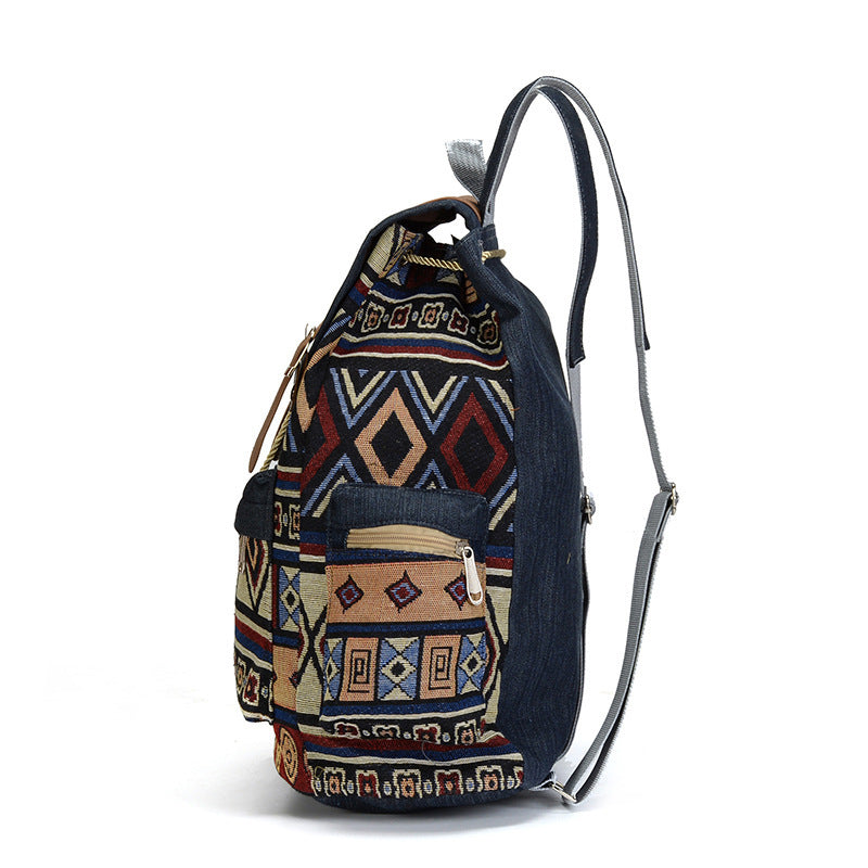 Ethnic Style Cowboy Clash Color Large Capacity Canvas Backpack