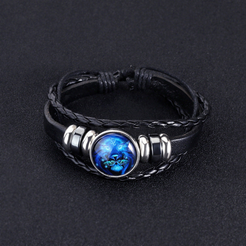 Luminous Zodiac Bracelet Adjustable Leather Constellation Gift-3