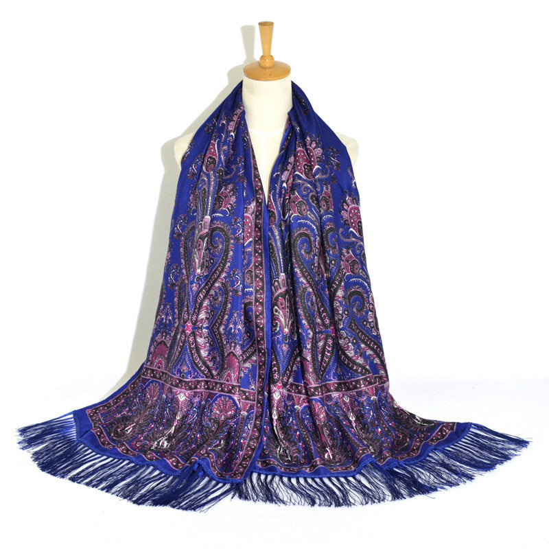 Retro Ethnic Xinjiang Cashew Print Tassel Scarf