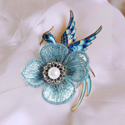 Embroidered Flower Brooch Phoenix bird pin