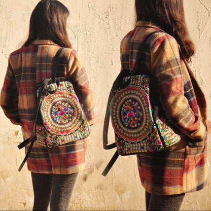 Folk style Embroidery Flower Fashion Backpack All-match Simple Bag