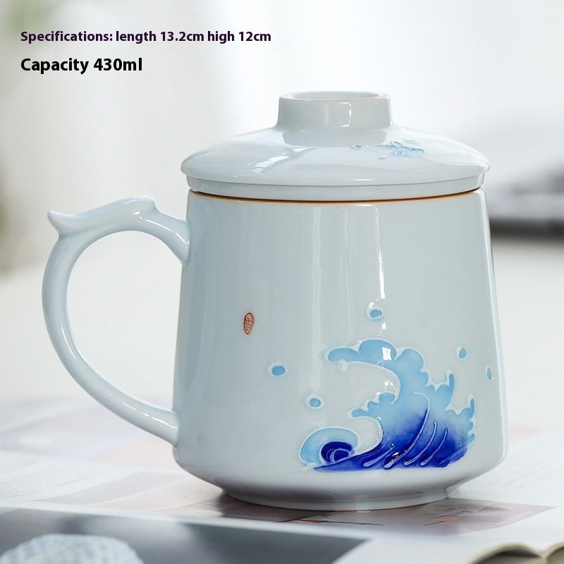 White Porcelain Celadon Household Hand-painted Filtered Tea Cup With Lid
