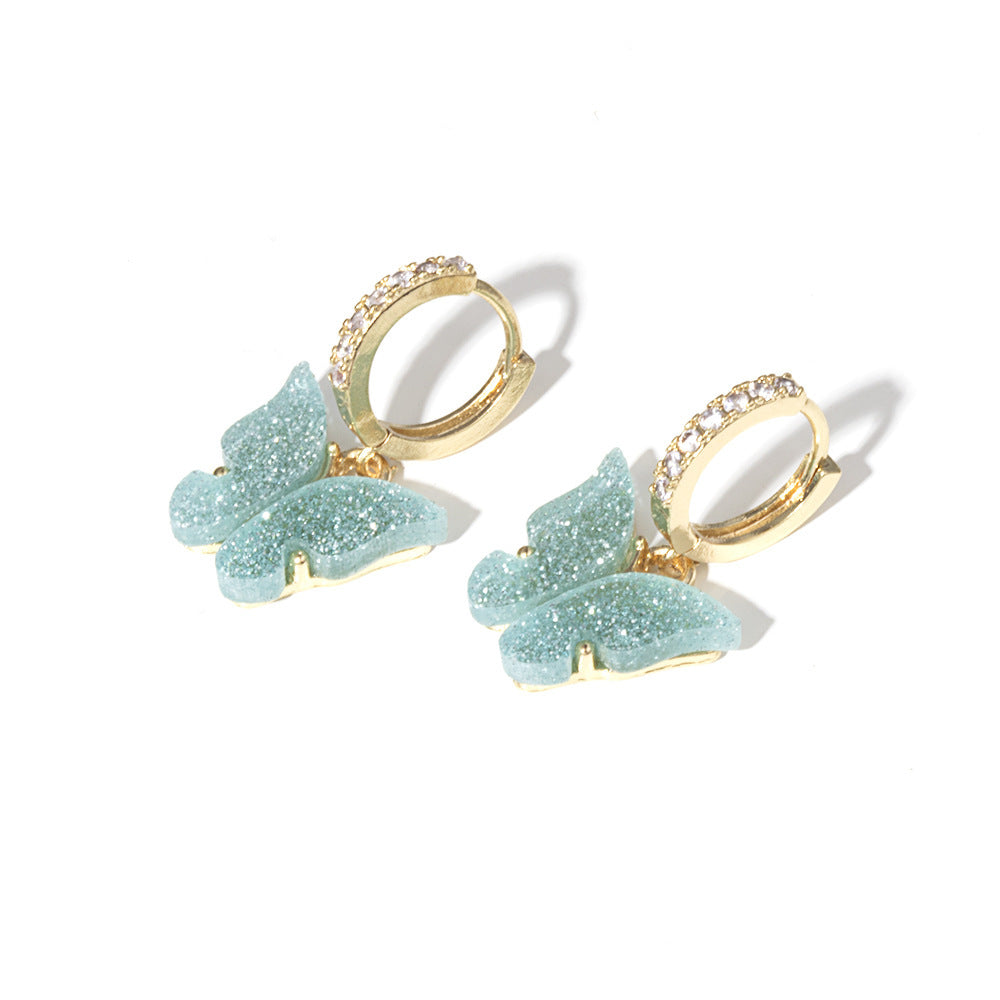 Light luxury style zircon earrings glitter butterfly earrings