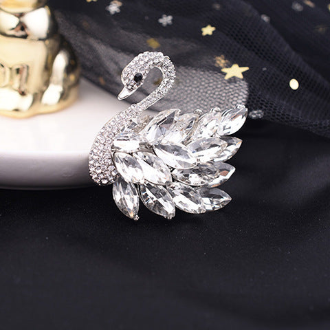 Diamond Swan Brooch